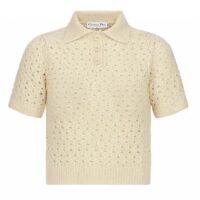 Dior Women CD Macrocannage Polo Shirt Ecru Alpaca Cashmere Silk Openwork Knit (7)