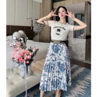 Dior Women CD Mid-Length Pleated Skirt Ecru Cotton Denim Multicolor Toile De Jouy Mexico (2)