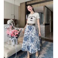 Dior Women CD Mid-Length Pleated Skirt Ecru Cotton Denim Multicolor Toile De Jouy Mexico (2)