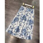 Dior Women CD Mid-Length Pleated Skirt Ecru Cotton Denim Multicolor Toile De Jouy Mexico - Image 2