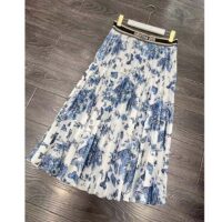 Dior Women CD Mid-Length Pleated Skirt Ecru Cotton Denim Multicolor Toile De Jouy Mexico (2)