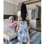 Dior Women CD Mid-Length Pleated Skirt Ecru Cotton Denim Multicolor Toile De Jouy Mexico - Image 12