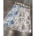 Dior Women CD Mid-Length Pleated Skirt Ecru Cotton Denim Multicolor Toile De Jouy Mexico - Image 4