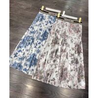 Dior Women CD Mid-Length Pleated Skirt Ecru Cotton Denim Multicolor Toile De Jouy Mexico (2)