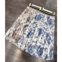 Dior Women CD Mid-Length Pleated Skirt Ecru Cotton Denim Multicolor Toile De Jouy Mexico (2)