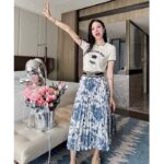 Dior Women CD Mid-Length Pleated Skirt Ecru Cotton Denim Multicolor Toile De Jouy Mexico - Image 9