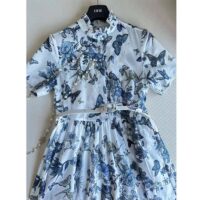 Dior Women CD Mid-Length Shirt Dress White Blue Cotton Voile (8)