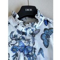 Dior Women CD Mid-Length Shirt Dress White Blue Cotton Voile (8)