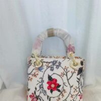 Dior Women CD Mini Lady Dior Bag White Multicolor Calfskin Chinese Rose Print Embroidery (4)