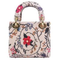 Dior Women CD Mini Lady Dior Bag White Multicolor Calfskin Chinese Rose Print Embroidery (4)