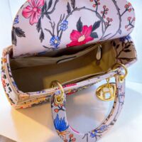 Dior Women CD Mini Lady Dior Bag White Multicolor Calfskin Chinese Rose Print Embroidery (4)