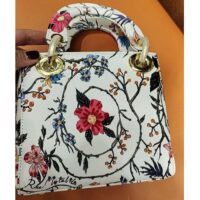 Dior Women CD Mini Lady Dior Bag White Multicolor Calfskin Chinese Rose Print Embroidery (4)