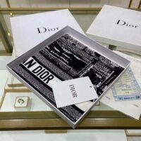 Dior Women CD Plan De Paris 90 Square Scarf Black White Silk Twill (8)