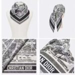 Dior Women CD Plan De Paris 90 Square Scarf White Black Silk Twill - immagine 10