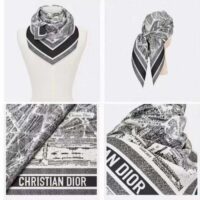 Dior Women CD Plan De Paris 90 Square Scarf White Black Silk Twill (3)