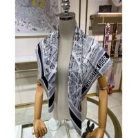 Dior Women CD Plan De Paris 90 Square Scarf White Black Silk Twill (3)