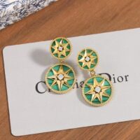 Dior Women CD Rose Des Vents Earring Yellow Gold Diamonds Malachite (5)