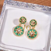 Dior Women CD Rose Des Vents Earring Yellow Gold Diamonds Malachite (5)