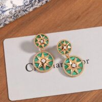 Dior Women CD Rose Des Vents Earring Yellow Gold Diamonds Malachite (5)