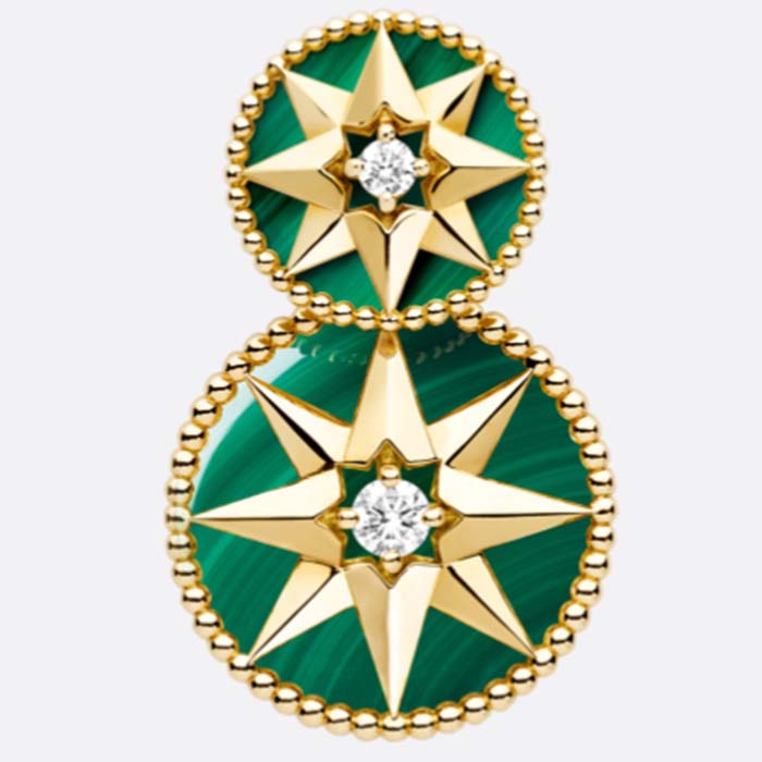 Dior Women CD Rose Des Vents Earring Yellow Gold Diamonds Malachite