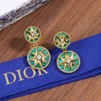 Dior Women CD Rose Des Vents Earring Yellow Gold Diamonds Malachite (5)