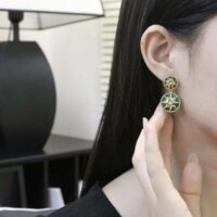 Dior Women CD Rose Des Vents Earring Yellow Gold Diamonds Malachite (5)