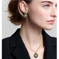 Dior Women CD Rose Des Vents Earring Yellow Gold Diamonds Malachite (5)