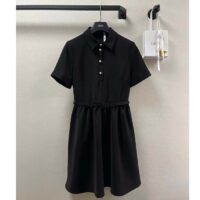 Dior Women CD Short Belted Shirt Dress Black Wool Silk (5)