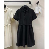 Dior Women CD Short Belted Shirt Dress Black Wool Silk (5)