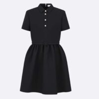 Dior Women CD Short Belted Shirt Dress Black Wool Silk (5)