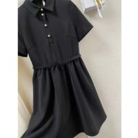 Dior Women CD Short Belted Shirt Dress Black Wool Silk (5)