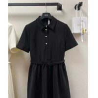 Dior Women CD Short Belted Shirt Dress Black Wool Silk (5)