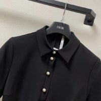 Dior Women CD Short Belted Shirt Dress Black Wool Silk (5)