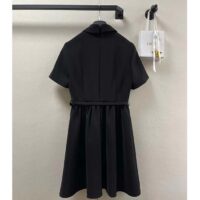 Dior Women CD Short Belted Shirt Dress Black Wool Silk (5)