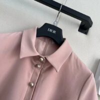 Dior Women CD Short Belted Shirt Dress Pink Wool Silk (4)