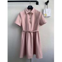 Dior Women CD Short Belted Shirt Dress Pink Wool Silk (4)