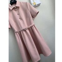 Dior Women CD Short Belted Shirt Dress Pink Wool Silk (4)