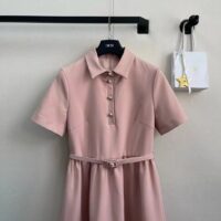 Dior Women CD Short Belted Shirt Dress Pink Wool Silk (4)