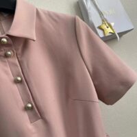 Dior Women CD Short Belted Shirt Dress Pink Wool Silk (4)