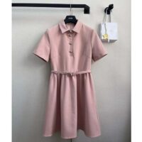 Dior Women CD Short Belted Shirt Dress Pink Wool Silk (4)