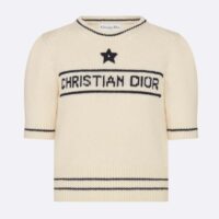 Dior Women Christian Dior Short-Sleeved Sweater Ecru Cashmere Wool Knit (2)