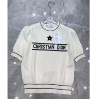 Dior Women Christian Dior Short-Sleeved Sweater Ecru Cashmere Wool Knit (2)
