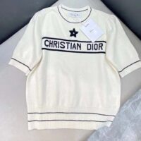 Dior Women Christian Dior Short-Sleeved Sweater Ecru Cashmere Wool Knit (2)