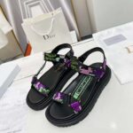 Dior Women D-Wave Sandal Black Multicolor Embroidered Cotton