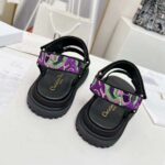 Dior Women D-Wave Sandal Black Multicolor Embroidered Cotton