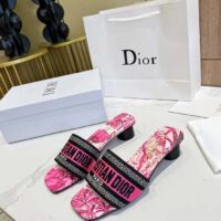 Dior Women Dway Heeled Slide Rani Pink Multicolor Embroidered Cotton Toile De Jouy Voyage Motif Reference KCQ902VO