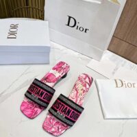 Dior Women Dway Heeled Slide Rani Pink Multicolor Embroidered Cotton Toile De Jouy Voyage Motif Reference KCQ902VO