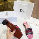 Dior Women Dway Heeled Slide Rani Pink Multicolor Embroidered Cotton Toile De Jouy Voyage Motif Reference: KCQ902VOY_S66P - Image 9