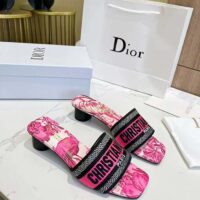 Dior Women Dway Heeled Slide Rani Pink Multicolor Embroidered Cotton Toile De Jouy Voyage Motif Reference KCQ902VO