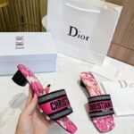 Dior Women Dway Heeled Slide Rani Pink Multicolor Embroidered Cotton Toile De Jouy Voyage Motif Reference: KCQ902VOY_S66P - Image 7